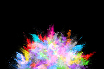 abstract colored dust explosion on a black background.abstract powder splatted background.