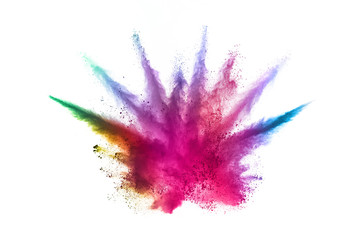 abstract powder splatted background. Colorful powder explosion on white background.