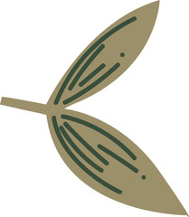 Flat modern floral foliage illustration on the white isolated background. Abstract shapes.