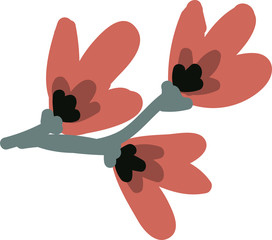 Flat modern floral foliage illustration on the white isolated background. Abstract shapes.