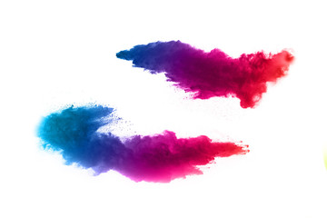 abstract powder splatted background. Colorful powder explosion on white background.