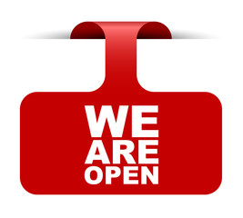 red vector banner we are open