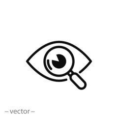 magnifier  icon, eye line sign on white background - editable stroke vector illustration eps10