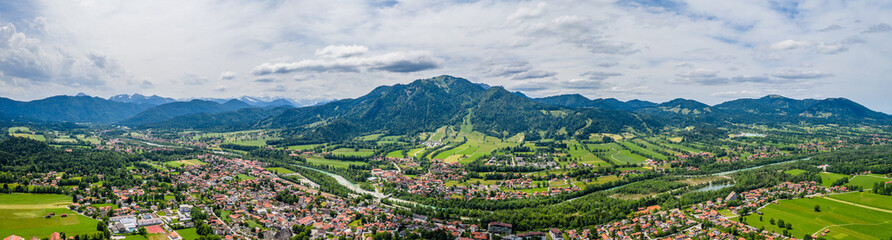 Fototapeta na wymiar Aerial Brauneck Lenggriess. Bavarian Alps. Ski Resort. Travel Destination June 2019