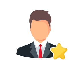 Favorite or popular person. Man and stars icon. Rating user symbol