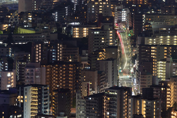 Fototapeta na wymiar Night cityscape of beautiful Tokio city. Landscape of night city from Above