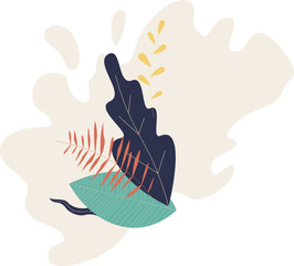 Flat modern floral foliage illustration on the white isolated background. Abstract shapes.