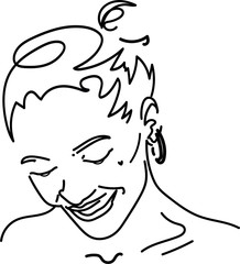 Female line art and sketch black portrait illustration on the white isolated background.