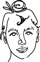 Female line art and sketch black portrait illustration on the white isolated background.