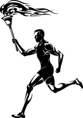 Runner with Torch on Hand, Shadowed Illustration