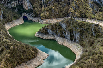 Clear and cleen river Uvac in Serbia with meanders, habitat of protected bird species  Griffon vulture