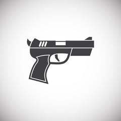 Pistol related icon on background for graphic and web design. Simple illustration. Internet concept symbol for website button or mobile app.