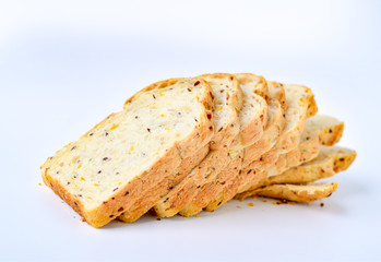 Sliced whole grain bread on white background.Healthy bread for lose weight.