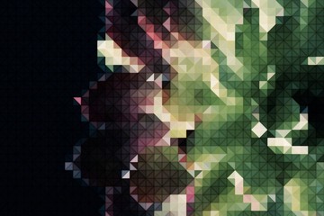 Abstract background with geometric design. Digital futuristic element. Technology. Macro flower cactus. Floral wallpaper. Colorful green blue pink red. Dark background.