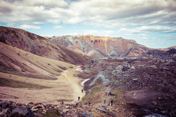 Landmannalaugar National Park - Iceland. Rainbow Mountains. Beautiful colorful volcanic mountains. Summer time.