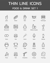 Thin line icons food and drink set 1