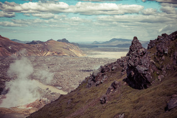 Landmannalaugar National Park - Iceland. Rainbow Mountains. Beautiful colorful volcanic mountains. Summer time.