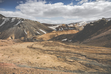 Landmannalaugar National Park - Iceland. Rainbow Mountains. Beautiful colorful volcanic mountains. Summer time.
