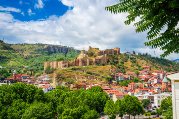 Fototapeta na wymiar Aerial view of historical center of Tbilisi and Narikala fortress, Georgia