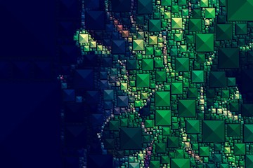 Abstract background with geometric design. Digital futuristic element. Technology. Macro flower cactus. Floral wallpaper. Colorful green blue pink red. Dark background.