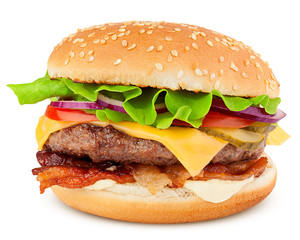 delicious fast food, burger, hamburger, cheeseburger, isolated on white background, full depth of...