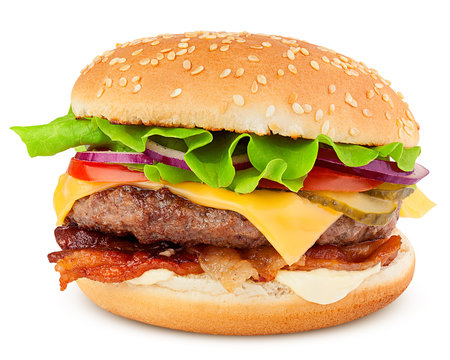 Delicious Fast Food, Burger, Hamburger, Cheeseburger, Isolated On White Background, Full Depth Of Field, Clipping Path