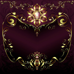 Vintage background mandala card with golden lace ornaments and art deco floral decorative elements