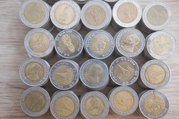 Many Thai baht coin stack