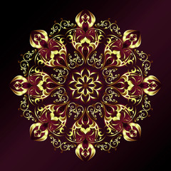 Vintage background mandala card with golden lace ornaments and art deco floral decorative elements