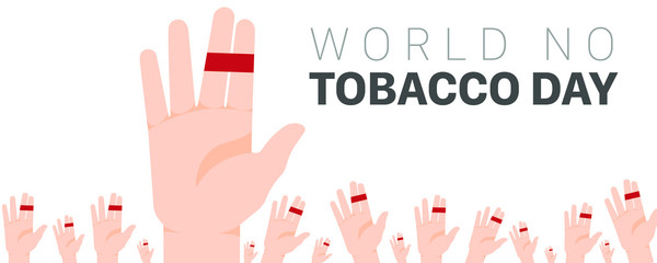 hand with world no tobacco day on white background