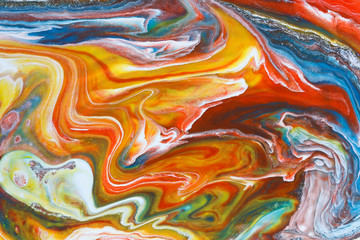 rainbow abstract background of a mix bright color paints, fluid art