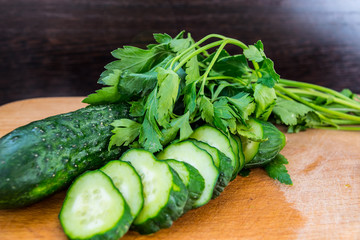 Slices of cucumbers and parsley, healthy food for vegetarians