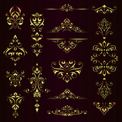 Vintage background mandala card with golden lace ornaments and art deco floral decorative elements