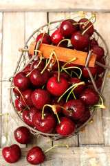 Fresh sweet cherries in a basket