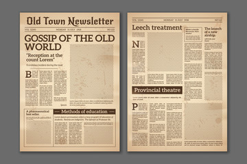 Vintage newspaper. News articles newsprint magazine old design. Brochure newspaper pages. Paper retro journal vector grunge template