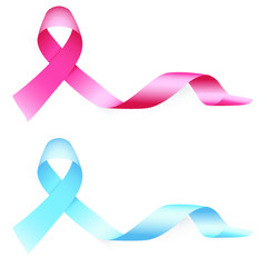 pink and blue ribbon on white background