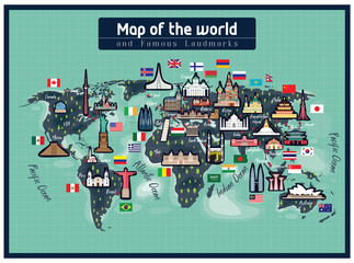 Map of the world famous landmarks vector.