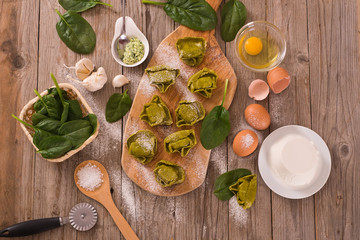 Spinach ravioli with ricotta cheese filling. 