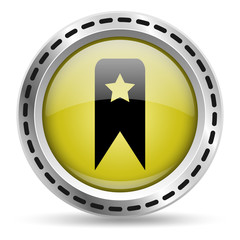 Bookmark icon. Yellow glossy button for web design. Metal case. Vector.