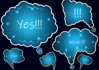 Set of colorful abstract chat label, cloud of thoughts. Interesting facts, conversations, cries of surprise, joy, shortcuts in knowledge bases and banners with questions in social networks.