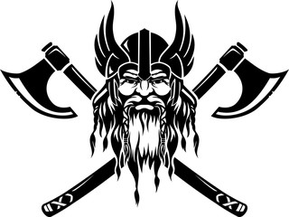 Viking Emblem Head with Crossed Battle Axe