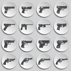 Pistol related icons set on background for graphic and web design. Simple illustration. Internet concept symbol for website button or mobile app.