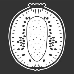 Sweet ripe slice of kiwi. Vector concept in doodle and sketch style.