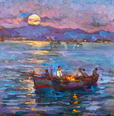 oil on canvas sea and boat. - 273501861