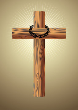 Wooden Cross With Crown Of Thorns