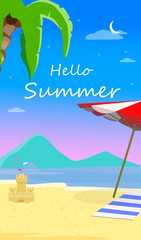 Fototapeta na wymiar Hello Summer Beach Background with Seascape Flyer