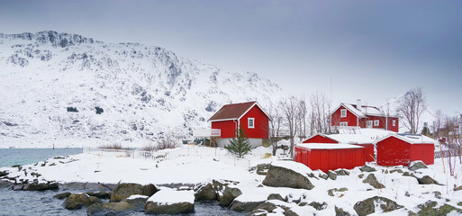 Traditional fishermen cabins in Lofoten Archipelago, Norway, Europe