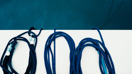 top view boat rope and blue sea