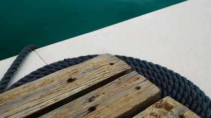top view boat rope and blue sea