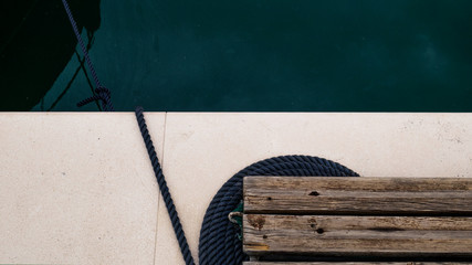 top view boat rope and blue sea